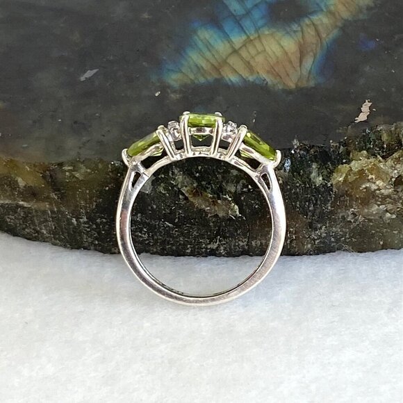 Sterling Silver 925 STS Chuck Clemency Oval Peridot 3 Stone Ring Sz 4.75 - Picture 5 of 16